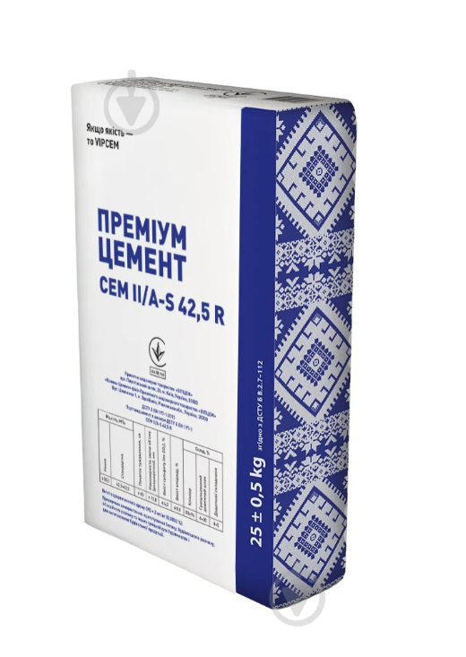 Цемент ВІПЦЕМ СЕМ ІІ/А-S 42,5 R 25кг тара портландцемент (ПОРТЛАНДЦЕМЕНТ З ШЛАКОМ ПЦ ІІ/ А-Ш-500 Р-Н)